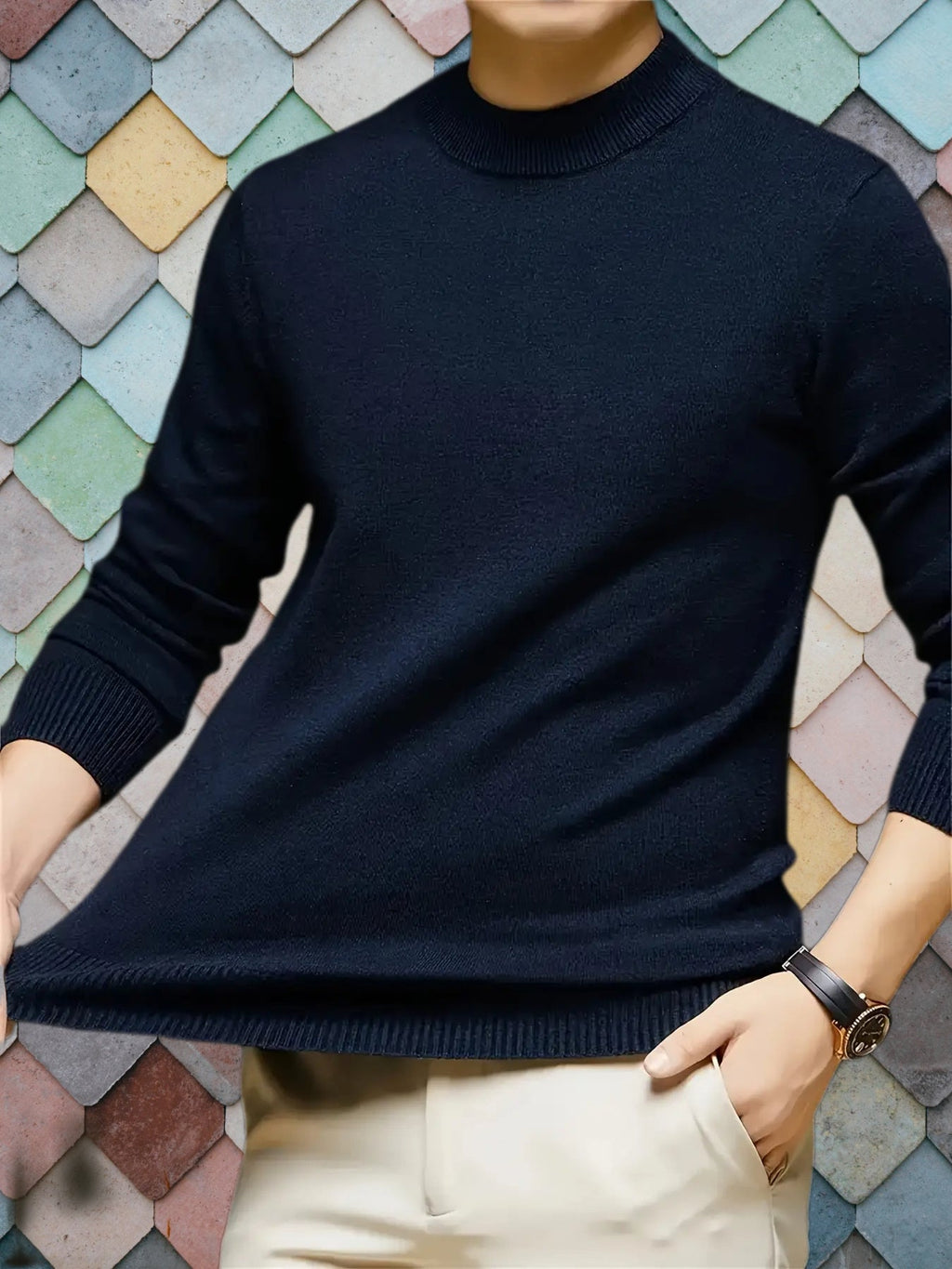 Men's Slim-Fit Ribbed Mock Neck Knit Sweater