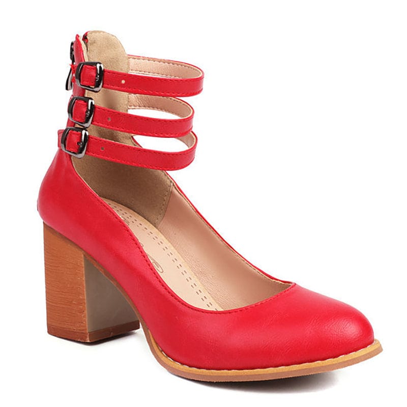 Women's Triple Buckle Block Heel Ankle Boots