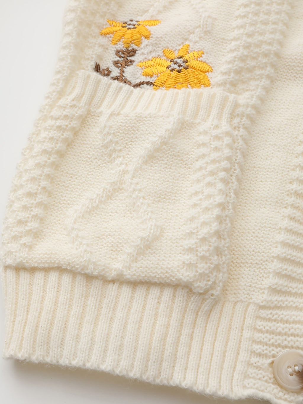 Women's Floral Embroidered V-Neck Button Cardigan with Pockets