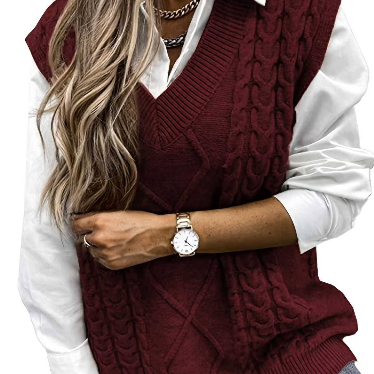Women's Cable-Knit V-Neck Sweater Vest