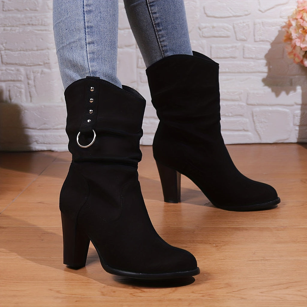 Women's Slouchy Western Ankle Boots with Square Toe