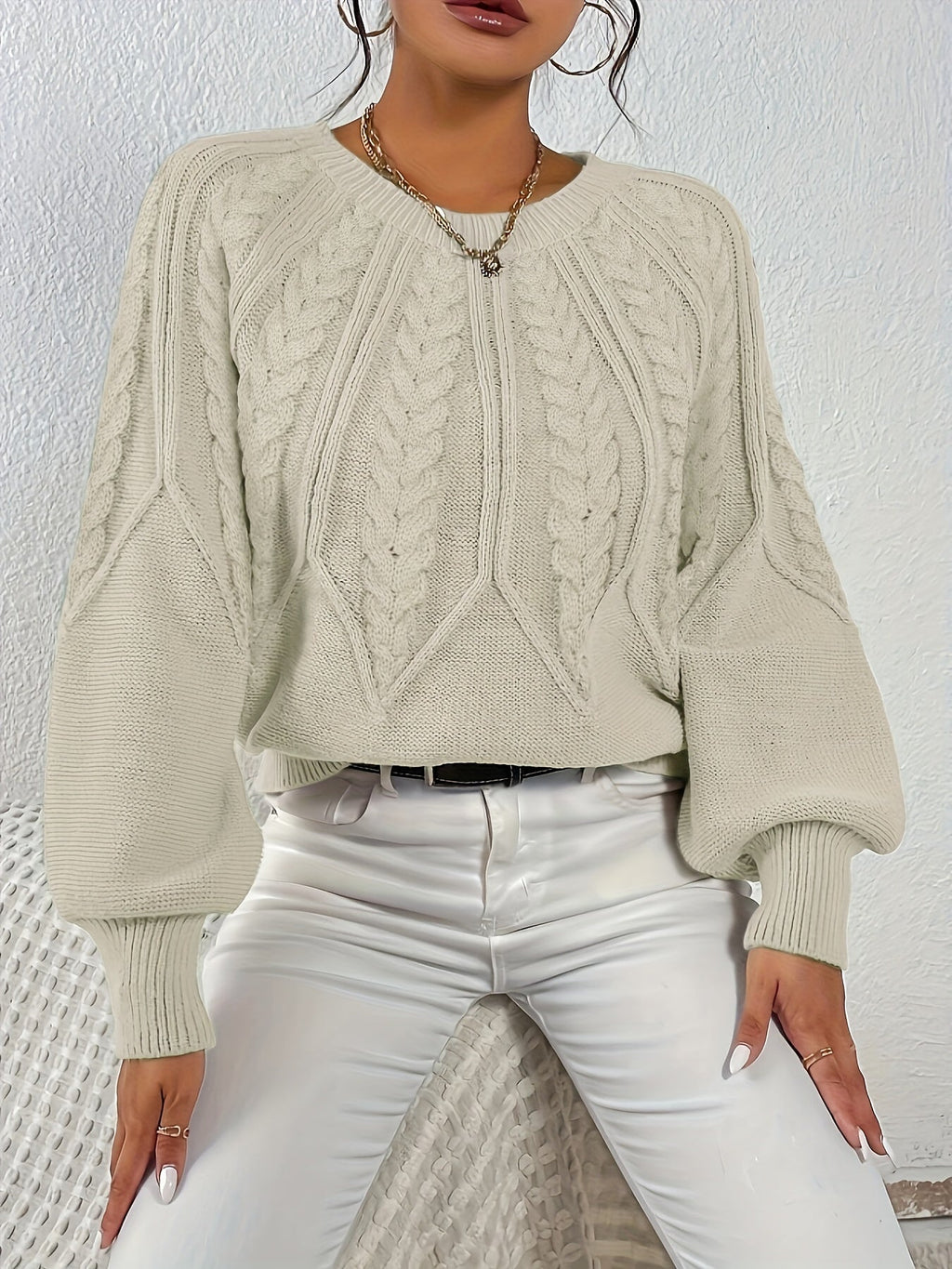 Women's Cable-Knit Lantern Sleeve Sweater