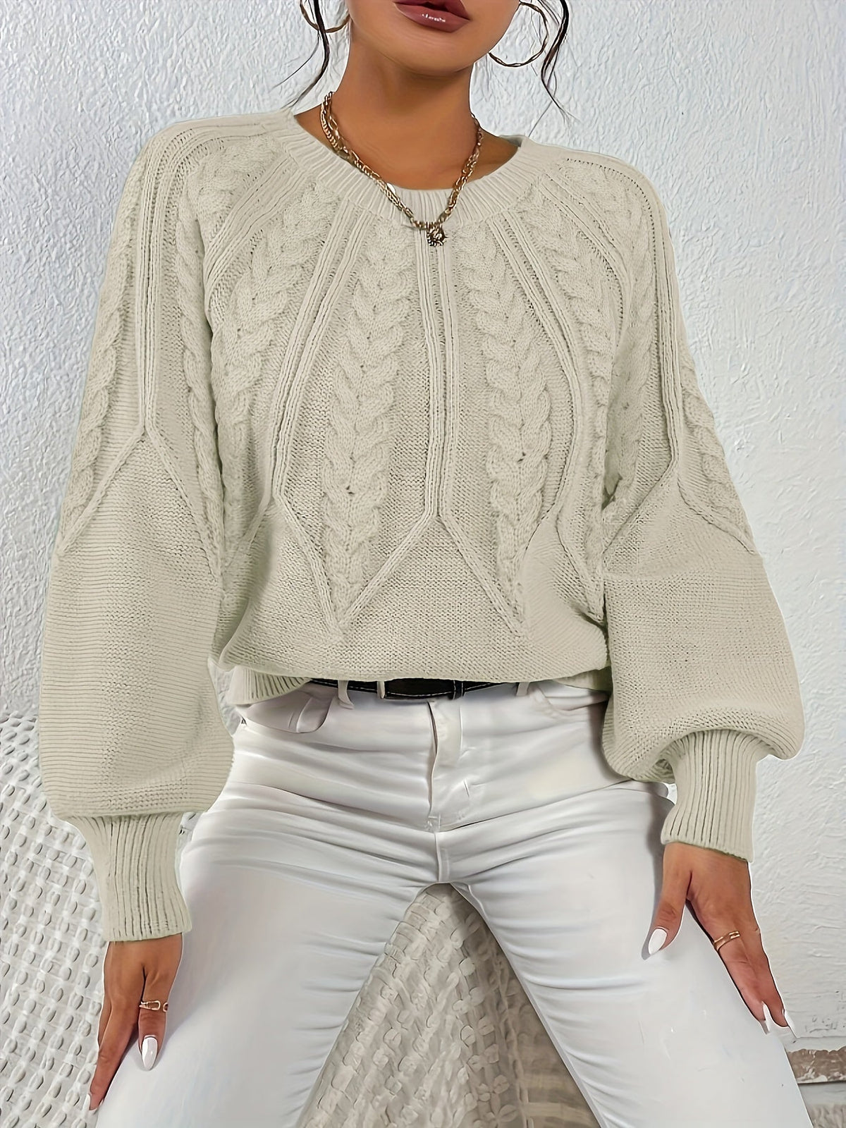 Women's Cable-Knit Lantern Sleeve Sweater