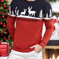 Women's Reindeer and Pine Tree Christmas Crew Neck Sweater - Red