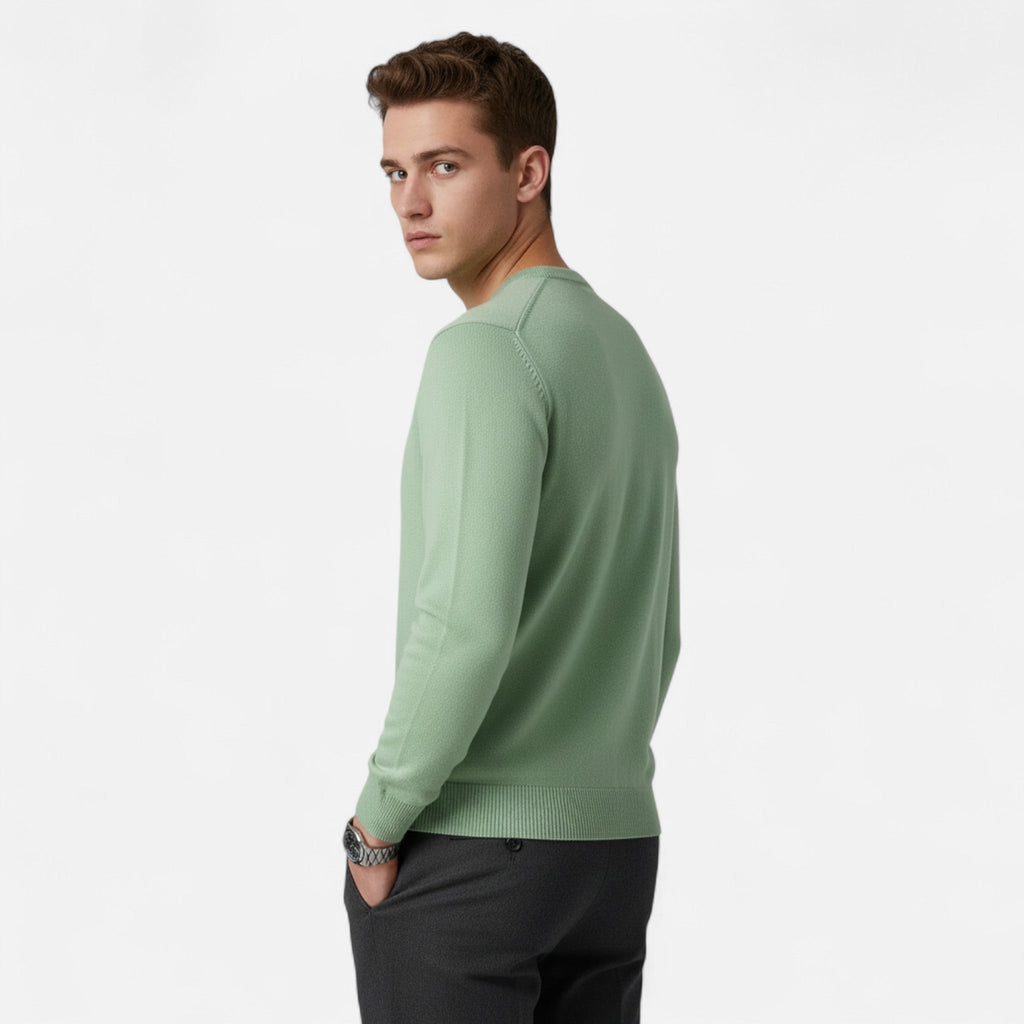 Men's Slim-Fit Round Neck Ribbed Sweater - Black