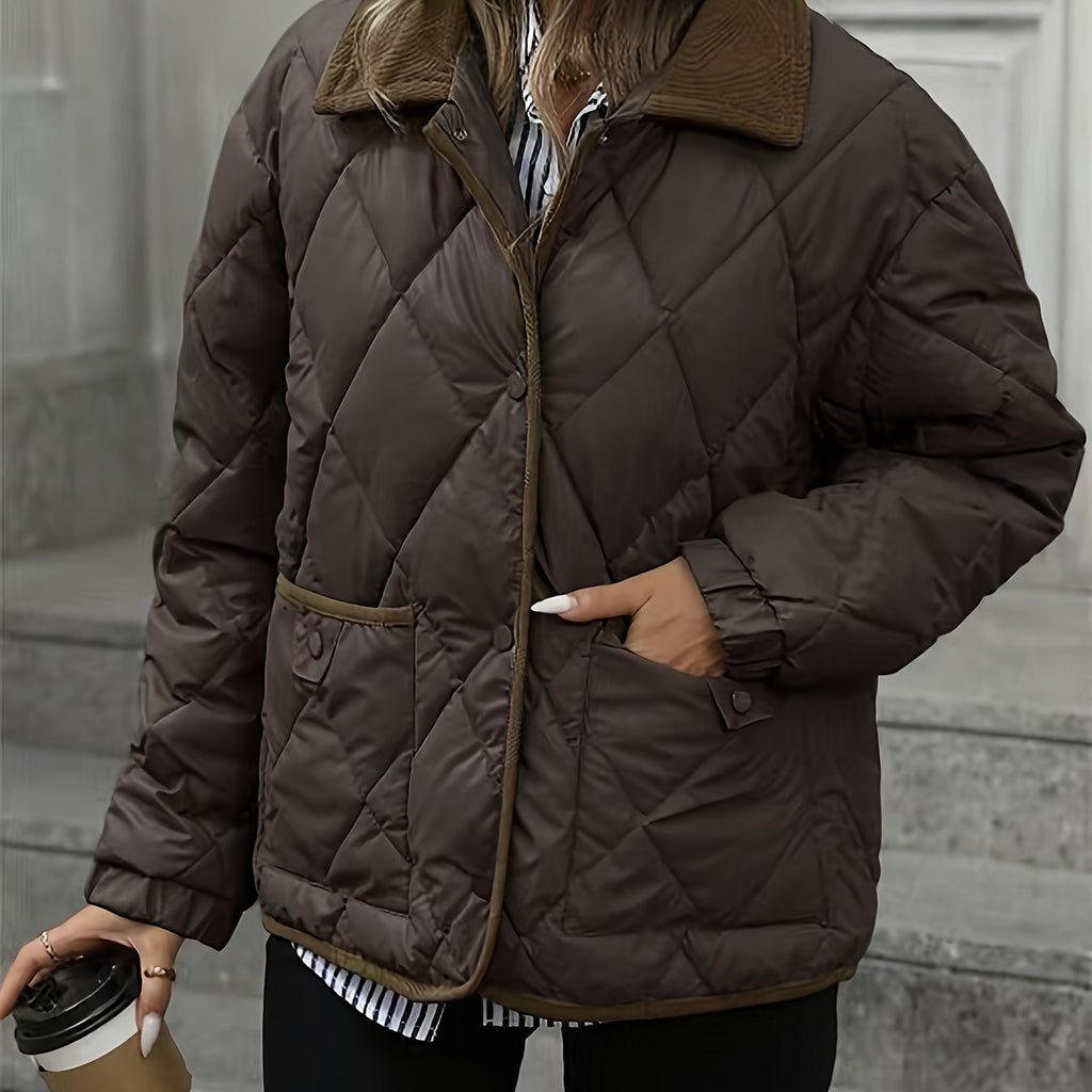 Women's Diamond-Quilted Padded Jacket - Coffee Brown