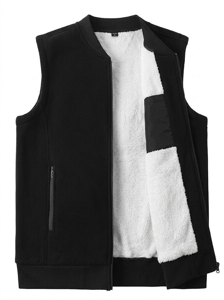 Men's Fleece-Lined Stand-Collar Zip-Up Vest - Black