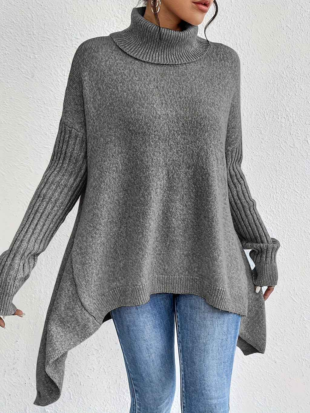 Women's Relaxed Turtleneck Sweater with Longer Hemline