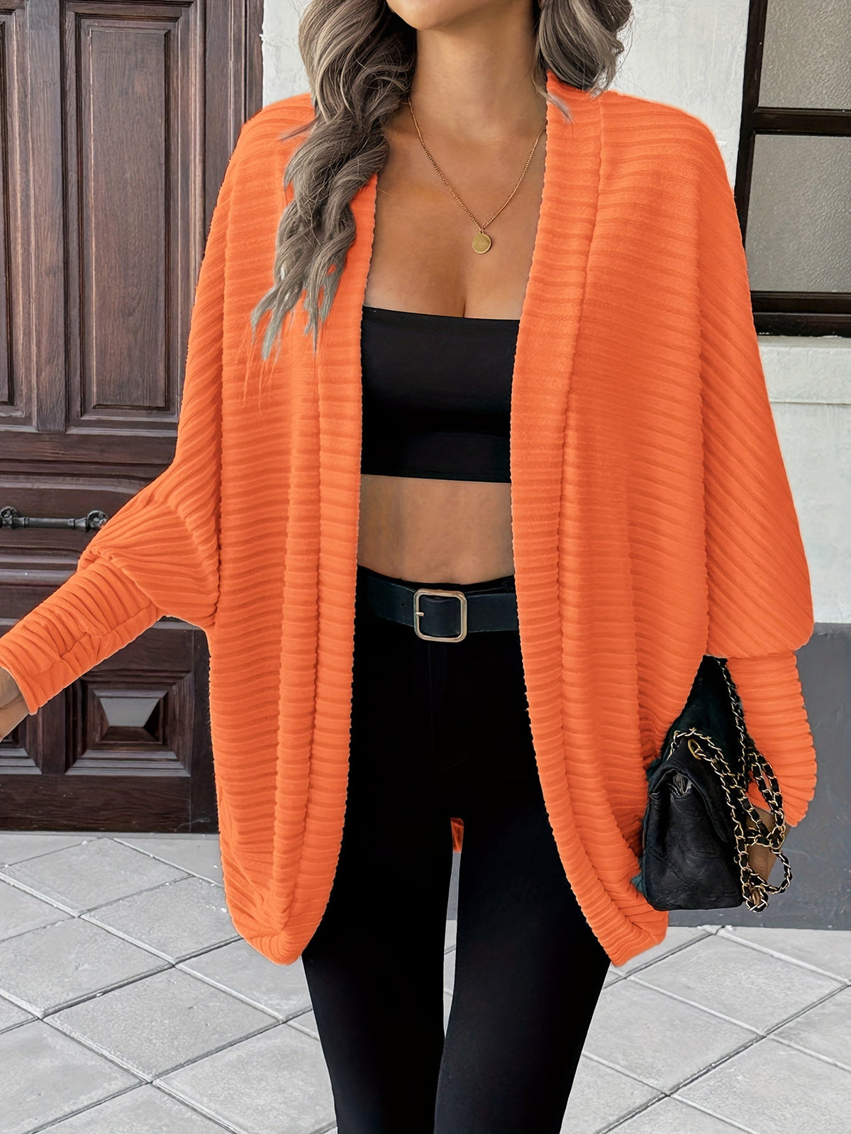 Women's Draped Open-Front Ribbed Cardigan