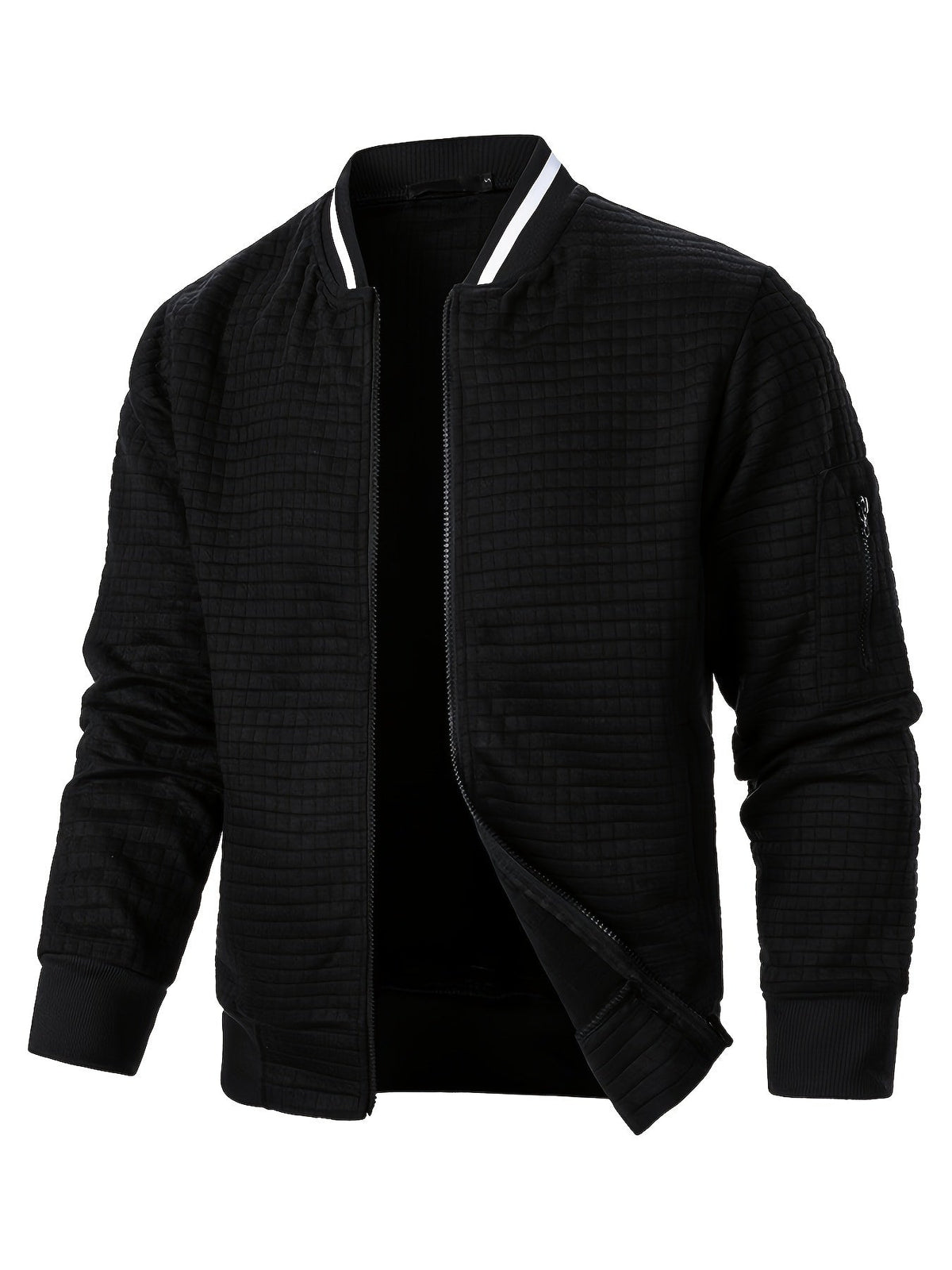 Men's Textured Zip-Up Bomber Jacket