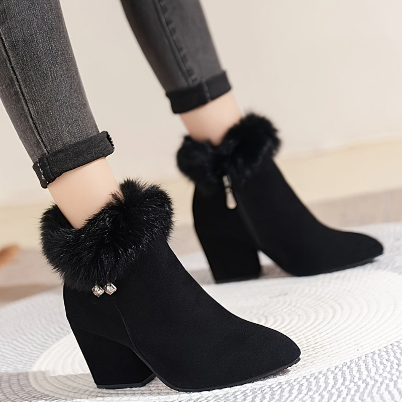 Women's Plush-Trim Pointed-Toe Ankle Boots - Leopard Print