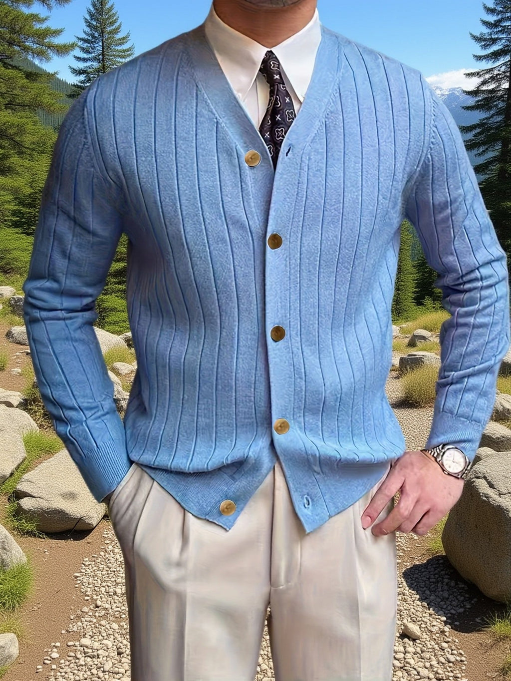 Men's Ribbed Button-Up Cardigan Sweater