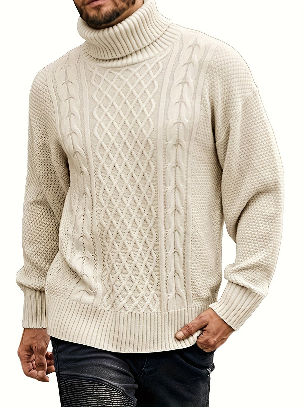 Women's Classic Cable-Knit Turtleneck Sweater in Plus Sizes