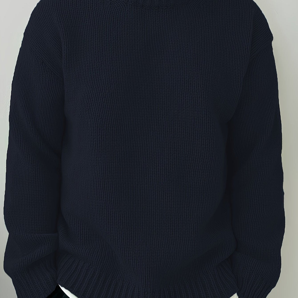 Women's Relaxed Drop-Shoulder Round Neck Sweater - Navy