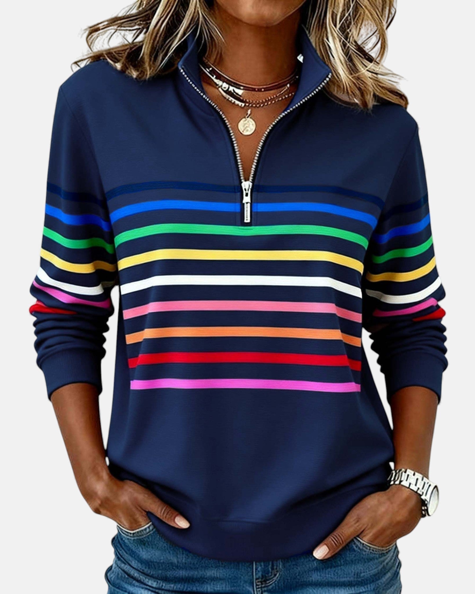 Women's Striped Half-Zip Sweatshirt