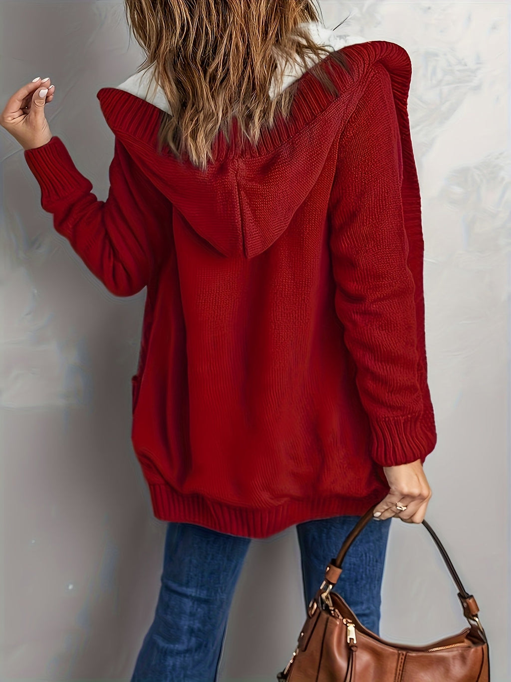 Women's Plush-Lined Hooded Button Cardigan