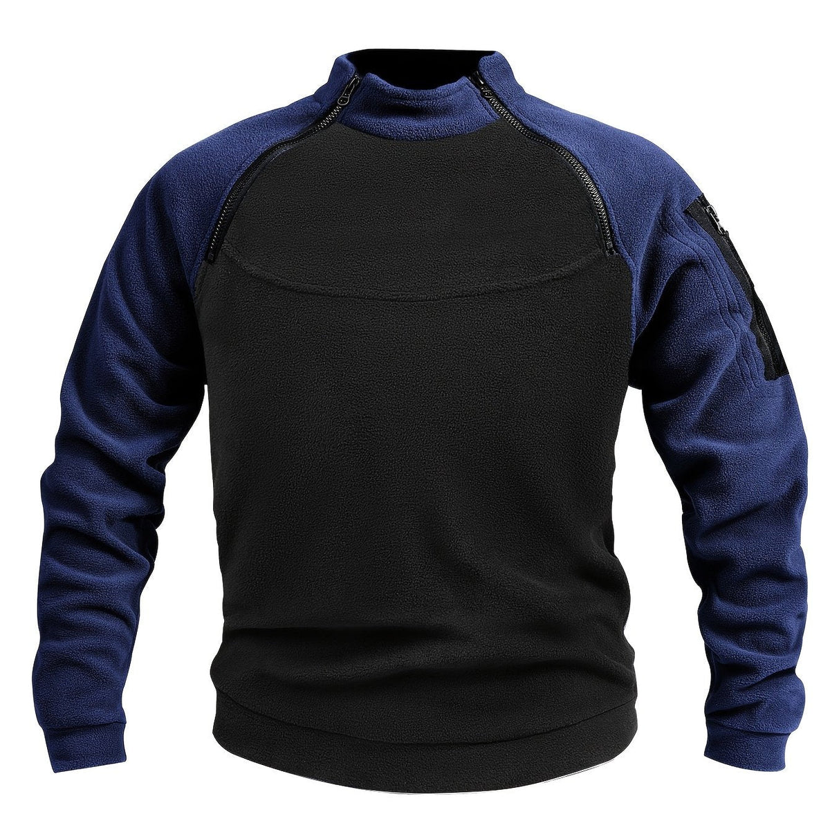 Women's Plush Mock Neck Zip Detail Pullover - Black With Blue Insert