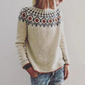 Women's Relaxed Fit Fair Isle Yoke Pullover Sweater - Khaki