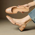 Women's Leather Slingback Pumps with Cushioned Block Heel - Khaki
