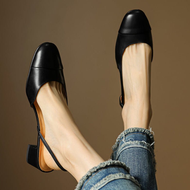 Women's Leather Slingback Pumps with Cushioned Block Heel