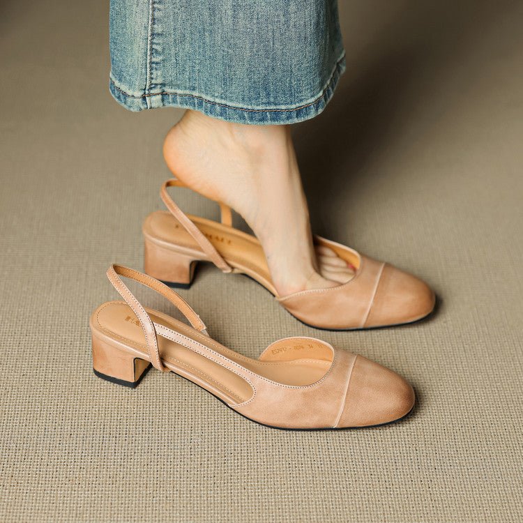 Women's Leather Slingback Pumps with Cushioned Block Heel