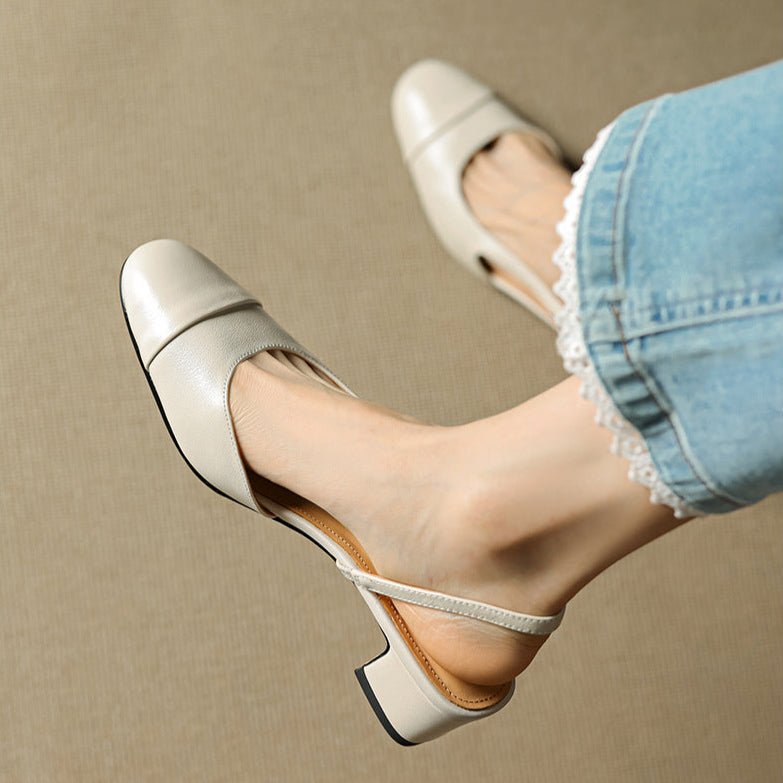 Women's Leather Slingback Pumps with Cushioned Block Heel