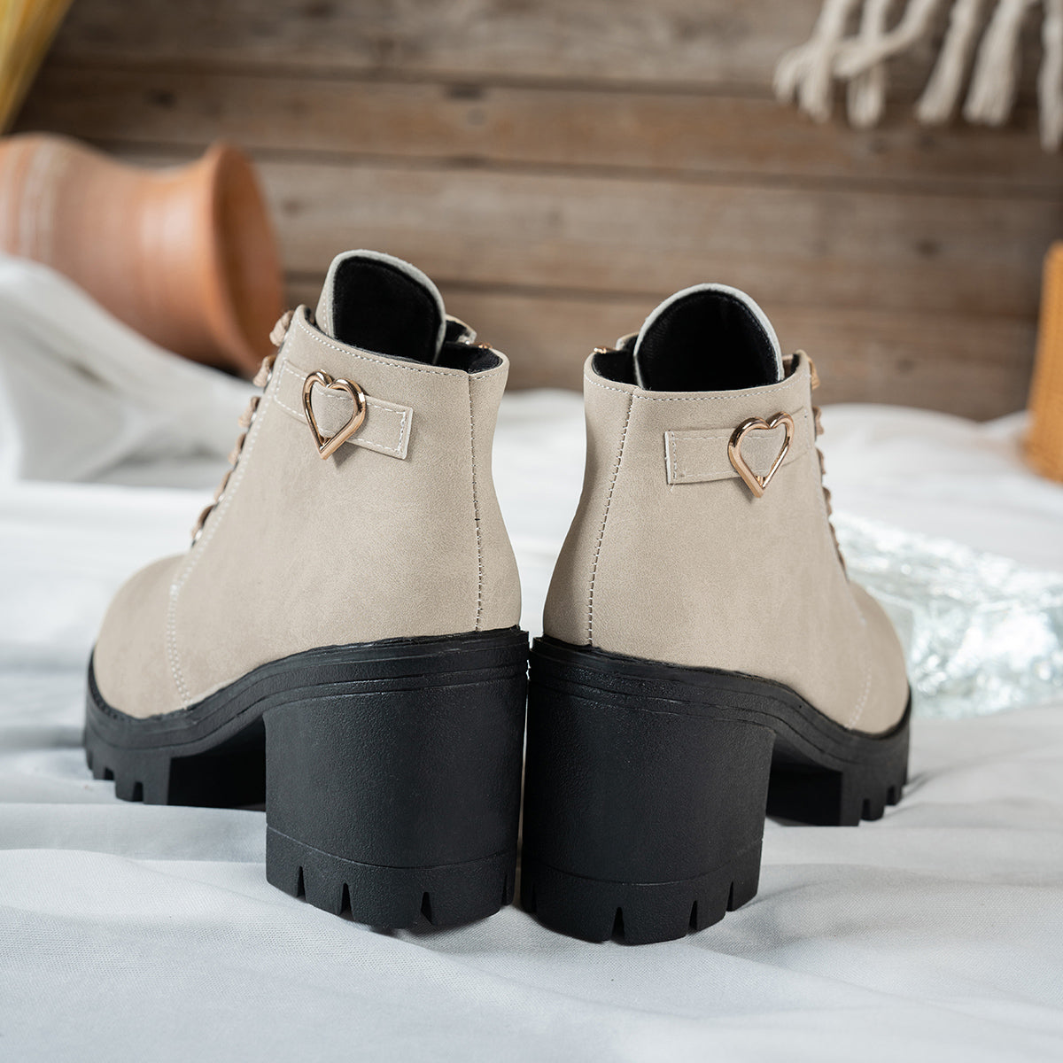 Women's Lace-Up Ankle Boots with Block Heel