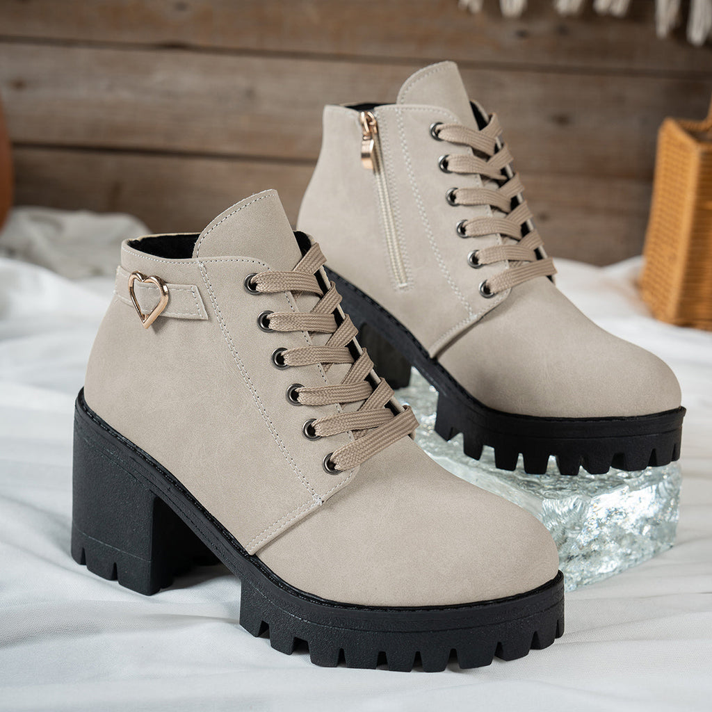 Women's Lace-Up Ankle Boots with Block Heel