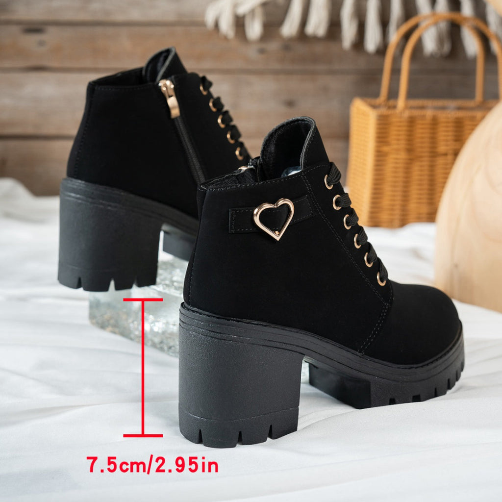 Women's Lace-Up Ankle Boots with Block Heel