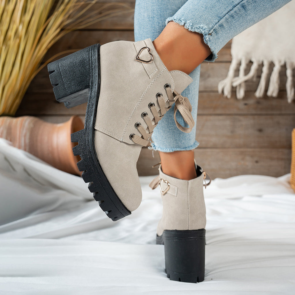 Women's Lace-Up Ankle Boots with Block Heel