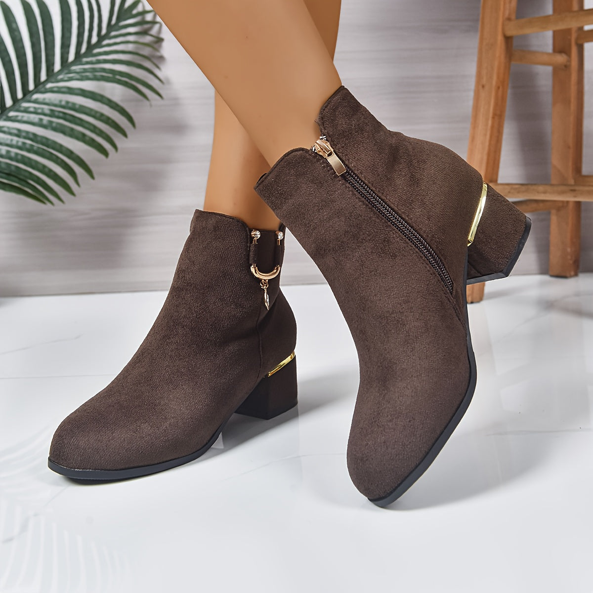 Women's Suede-Finish Chelsea Ankle Boots with Block Heel