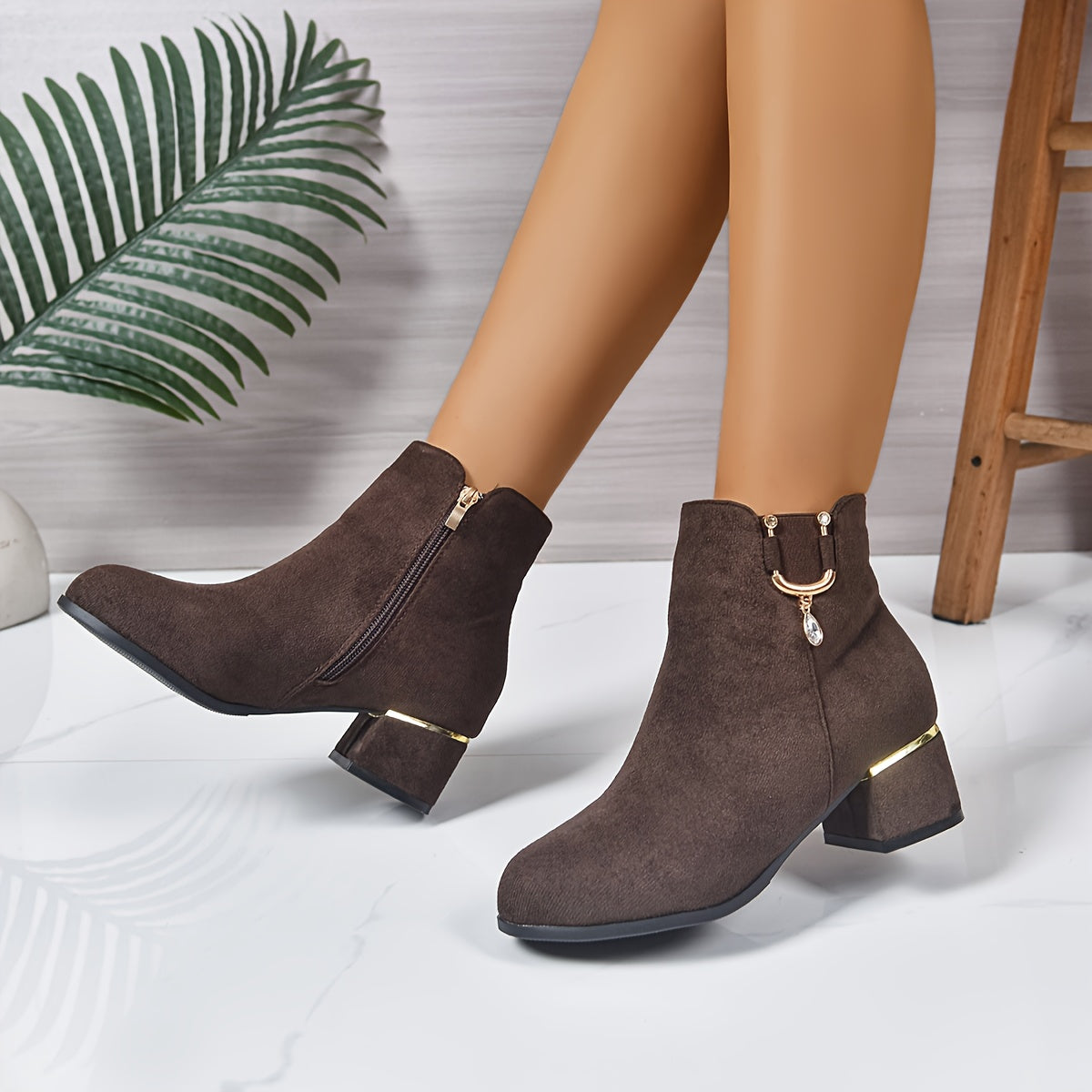 Women's Suede-Finish Chelsea Ankle Boots with Block Heel