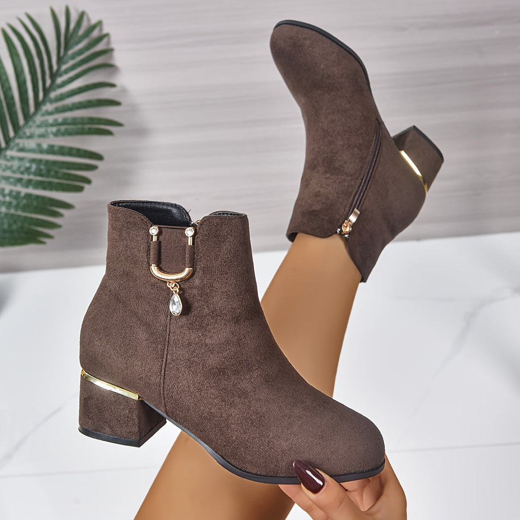 Women's Suede-Finish Chelsea Ankle Boots with Block Heel