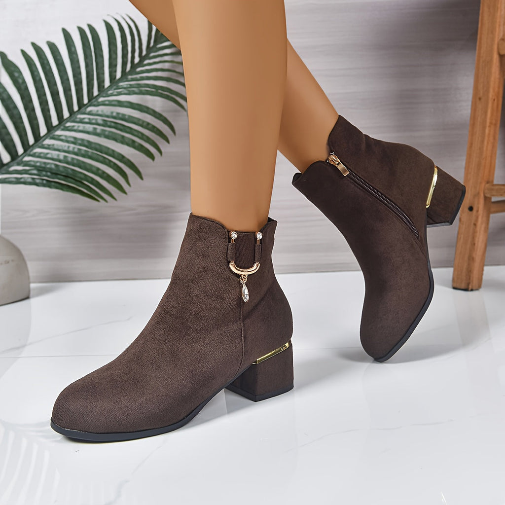 Women's Suede-Finish Chelsea Ankle Boots with Block Heel