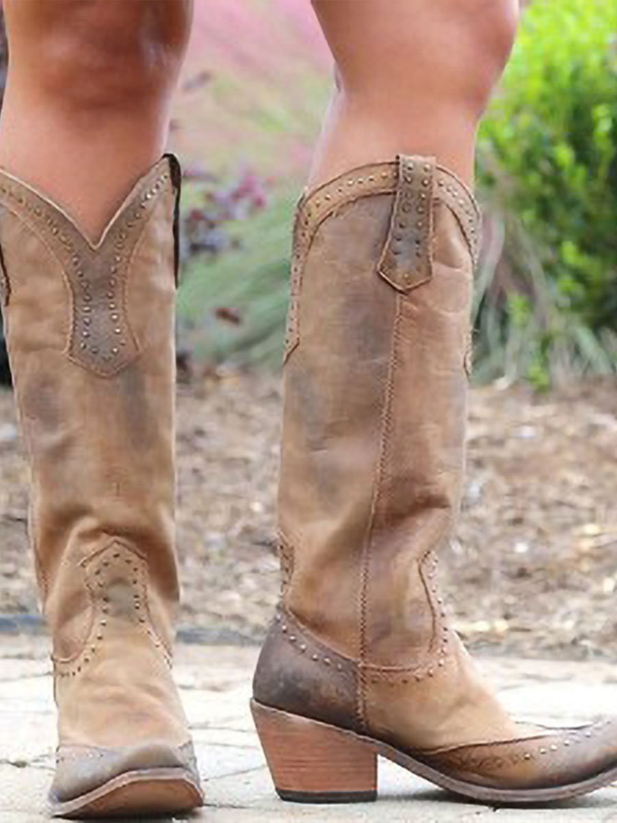 Women's Studded Knee High Cowboy Boots
