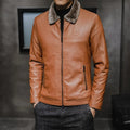 Men's Faux-Fur Collar Windproof Zip Jacket - Brown