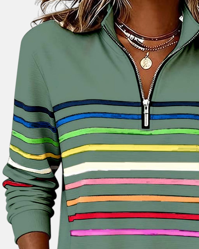 Women's Striped Half-Zip Sweatshirt