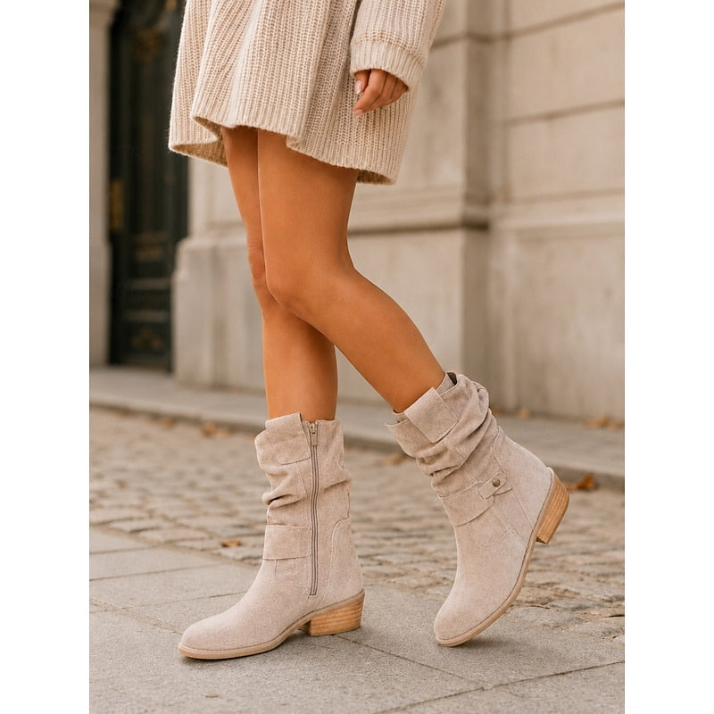 Women's Slouchy Block-Heel Ankle Boots with Side Zip