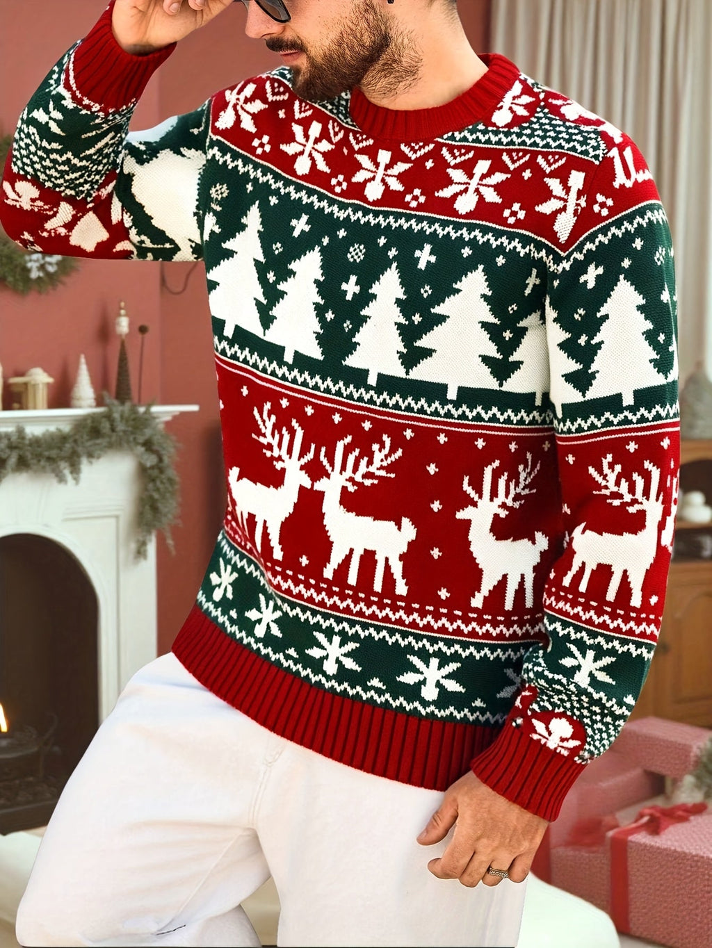 Women's Festive Knit Christmas Sweater with Winter Motifs