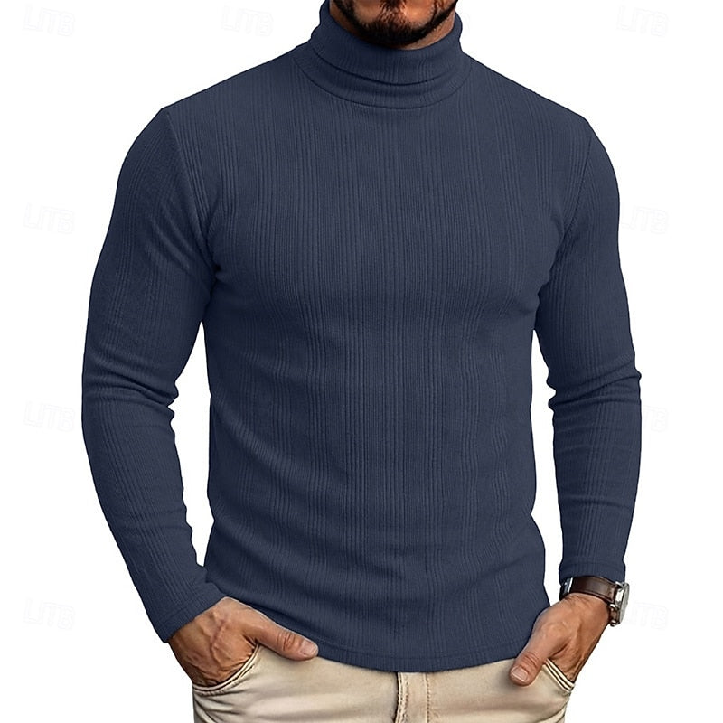 Men's Ribbed Texture Slim Fit Turtleneck Sweater