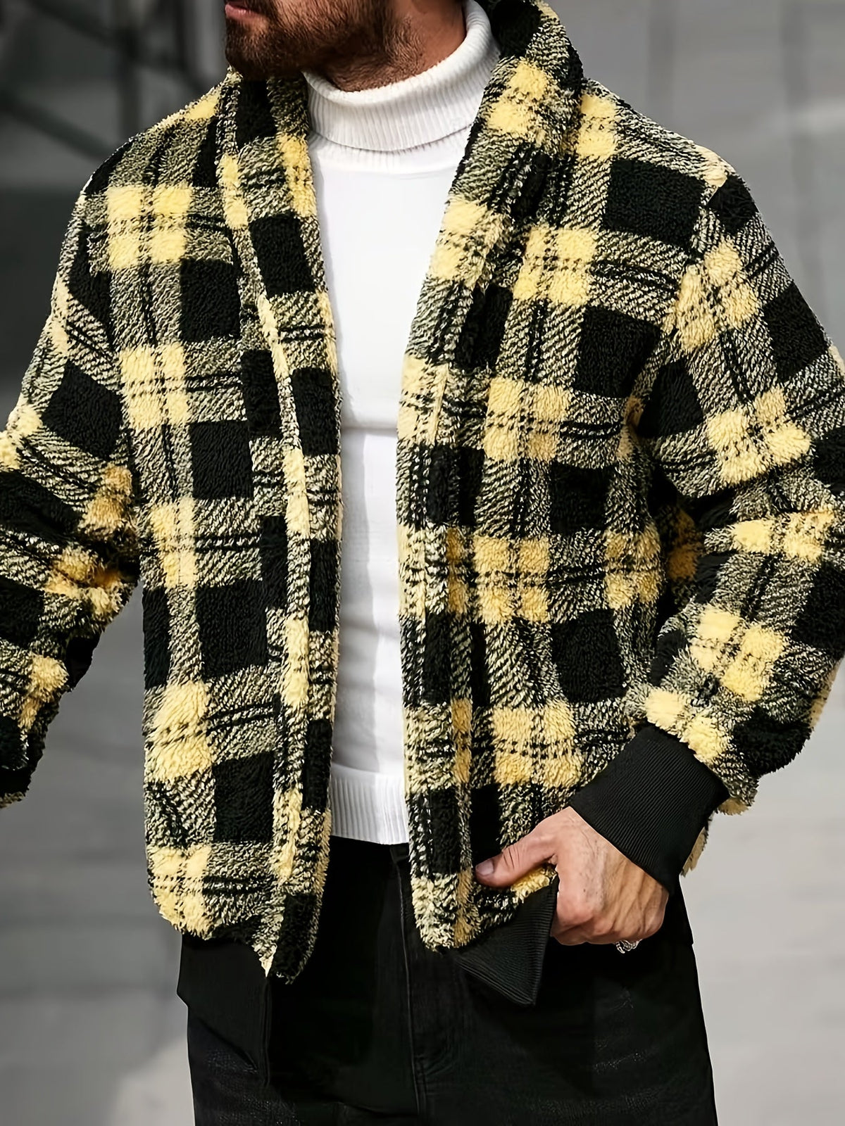 Men's Soft Brushed Check Relaxed-Fit Jacket