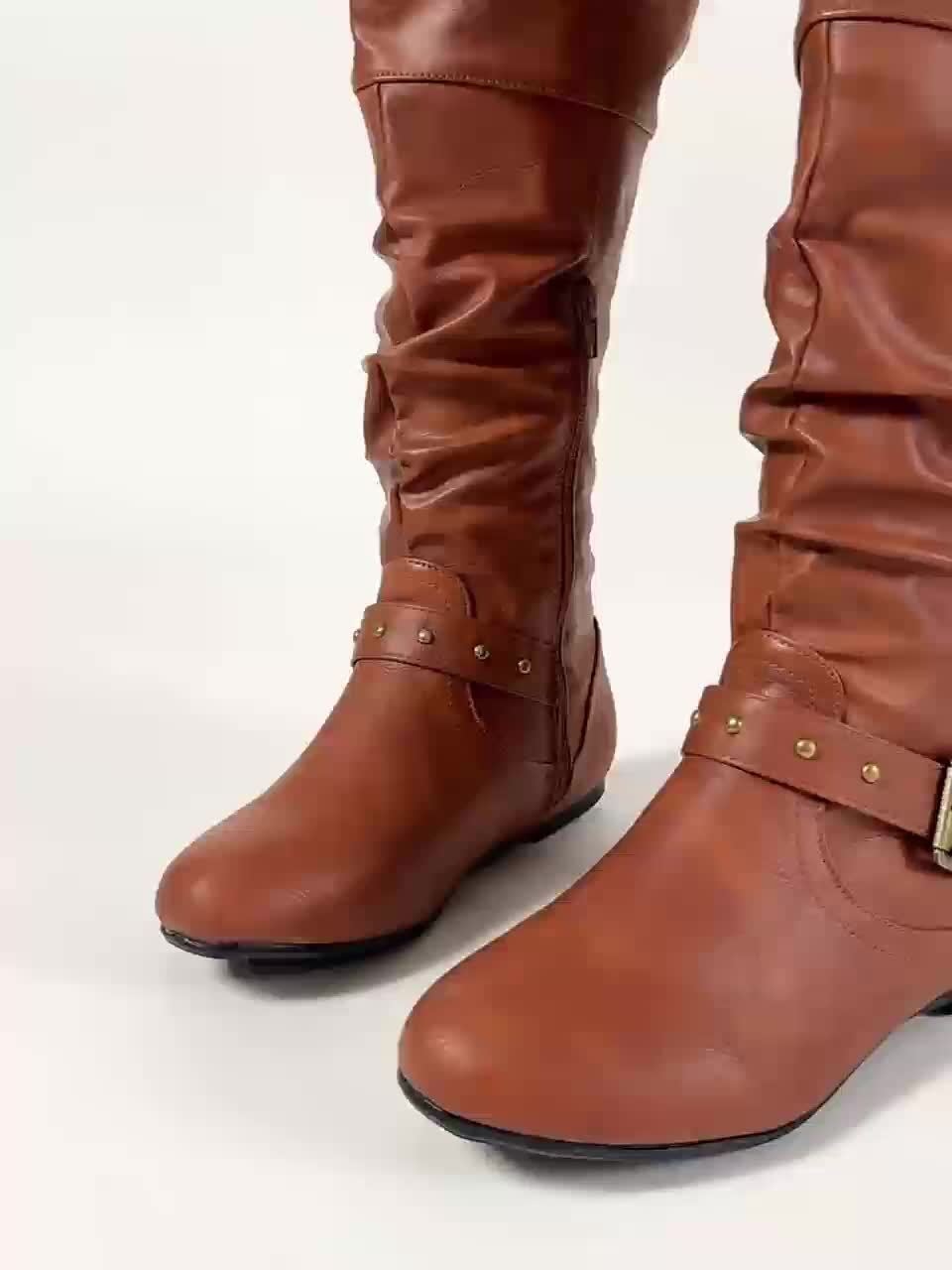 Women's Slouchy Knee-High Boots with Flat Round Toe