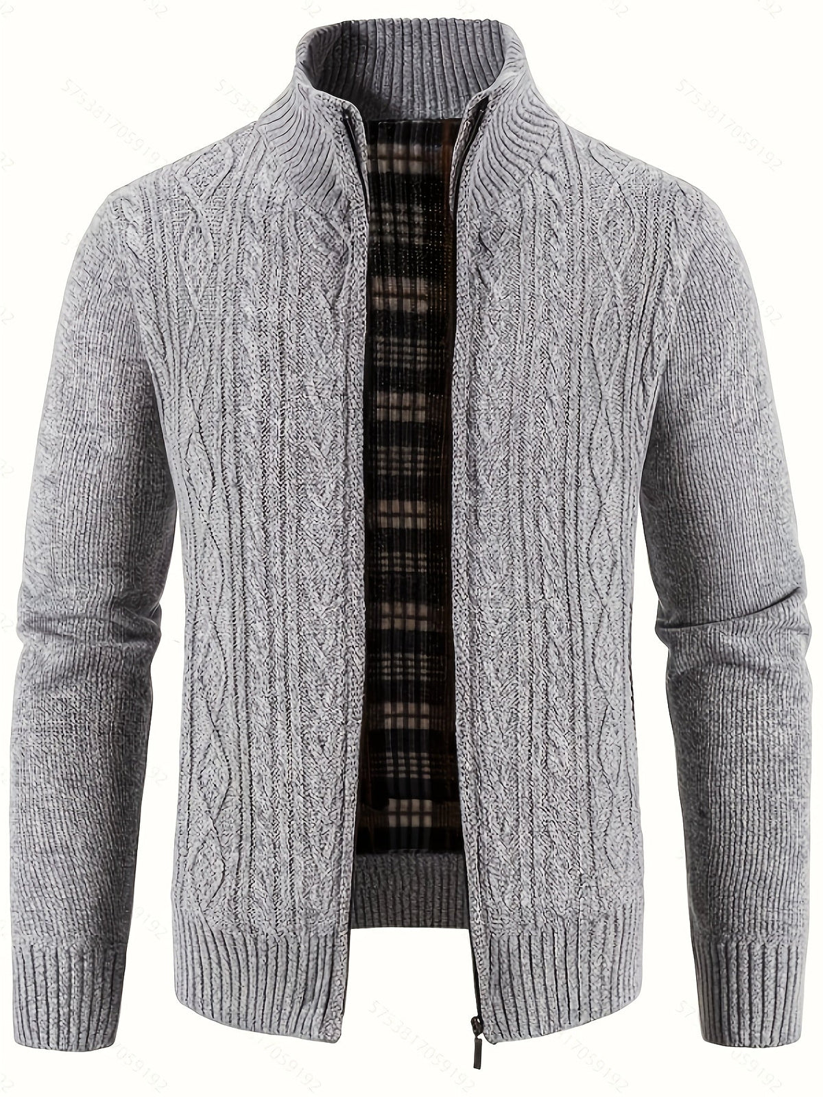Men's Cable-Knit Stand Collar Full-Zip Cardigan