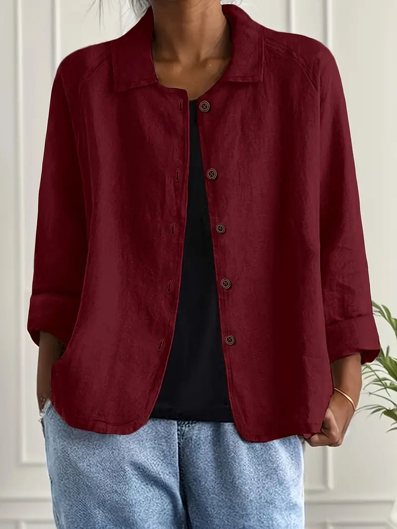 Women's Lightweight Button Front Jacket - Wine Red