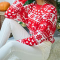 Women's Festive Snowflake and Deer Fair Isle Sweater - Red+white