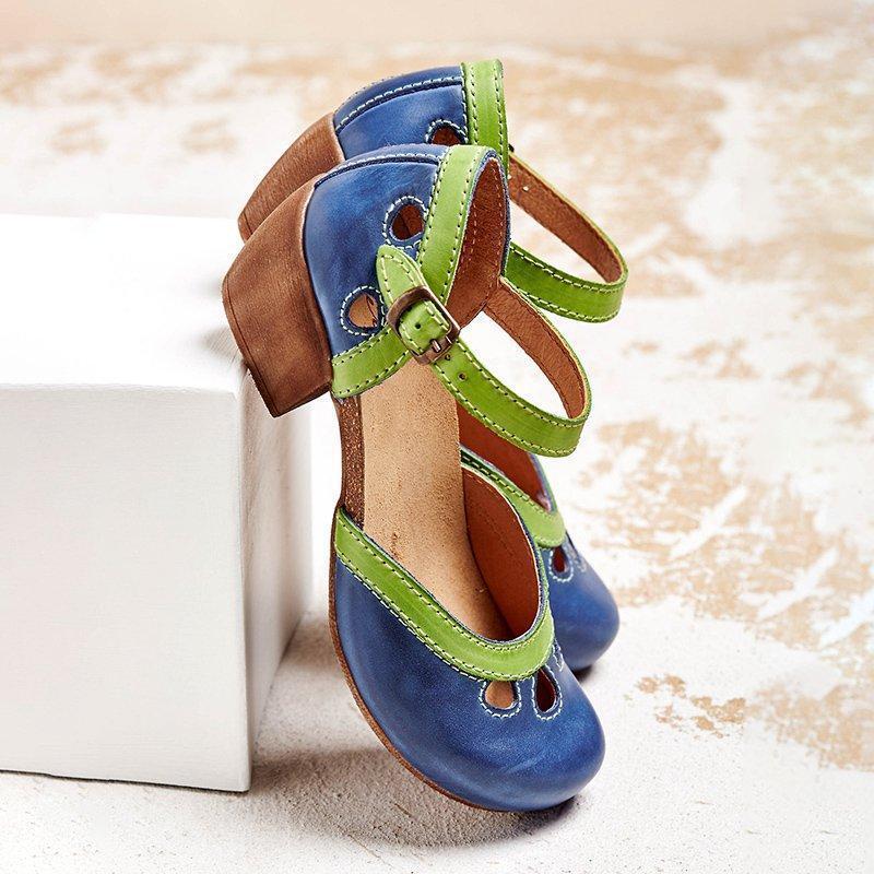 Women's Color-Block Ankle Strap Mary Jane Flats - Blue