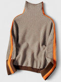 Women’s High Collar Striped Sweater - Orange