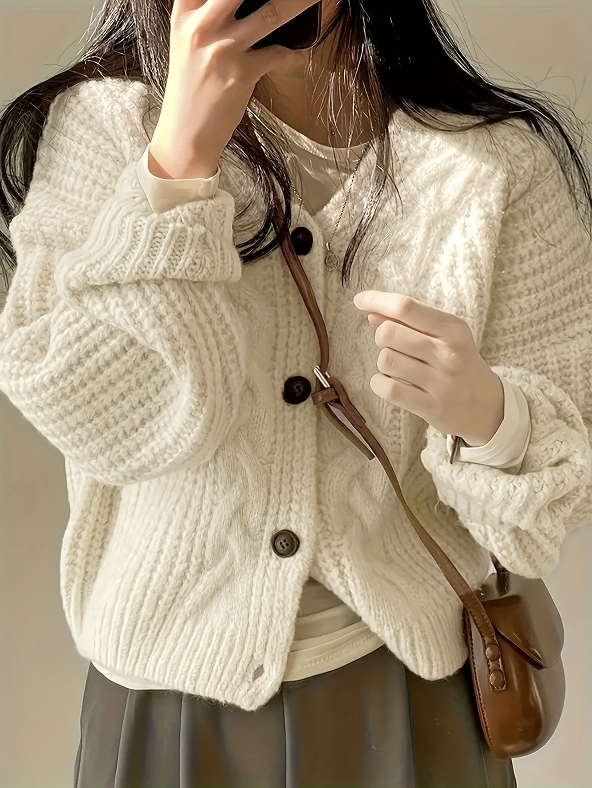 Women's Cable-Knit Button Front Cardigan
