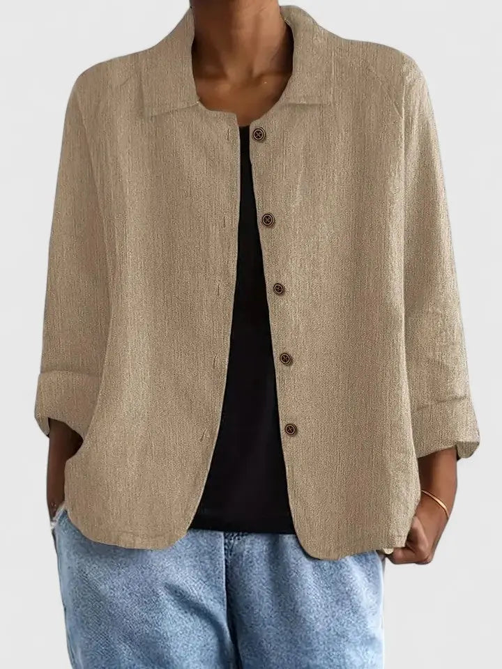 Women's Button-Down Cotton Shirt Jacket - Khaki