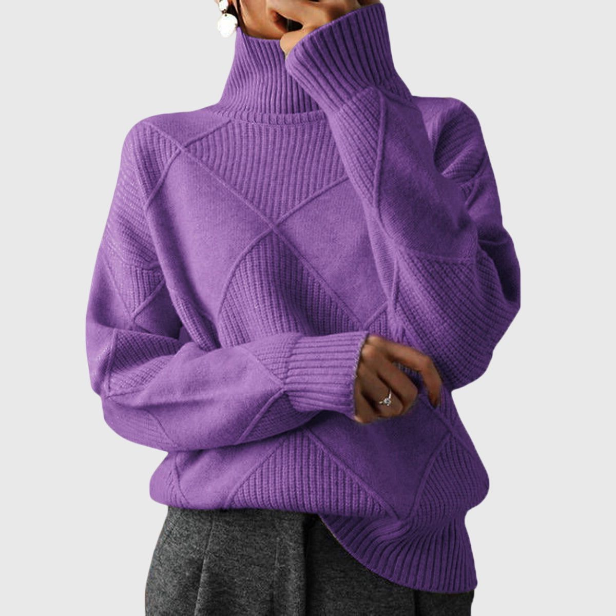 Women's Ribbed Knit Turtleneck Sweater - Violet